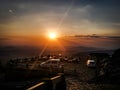 Sunset at JeÃÂ¡tÃâºd in Liberec parking lot railings Royalty Free Stock Photo